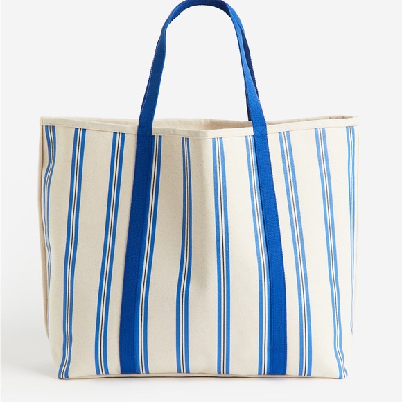 Striped Blue and Cream Tote Bag Canvas “Miller” - Picture 1 of 3